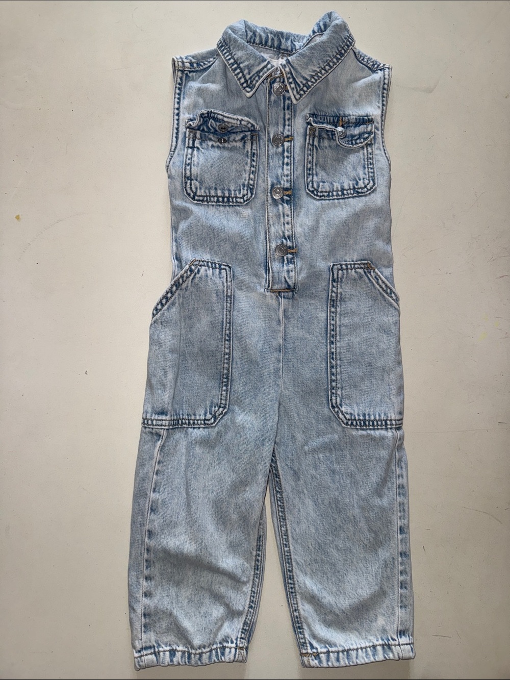 Light Wash Denim Sleeveless Jumpsuit Romper - Zara kids